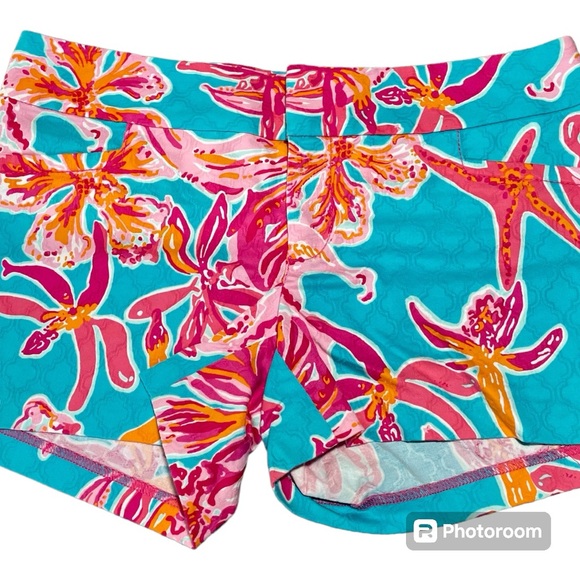 Lilly Pulitzer Pants - LILLY PULITZER Ellie shorts - Sea Blue/size 2 - turquoise, hot pink & orange EUC